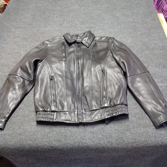 RAIDER LEATHER MOTORCYCLE JACKET WOMEN 8 BLACK‎ ZIPPER POCKETS REMOVEABLE LINING - Picture 1 of 8